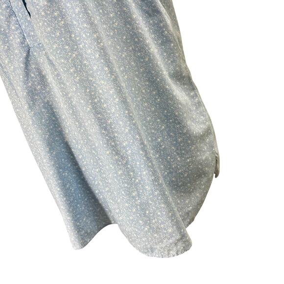 Vintage 80s Blue Top Best Times Floral Ruffle High Neck Smocked Blouse Medium - Picture 7 of 9